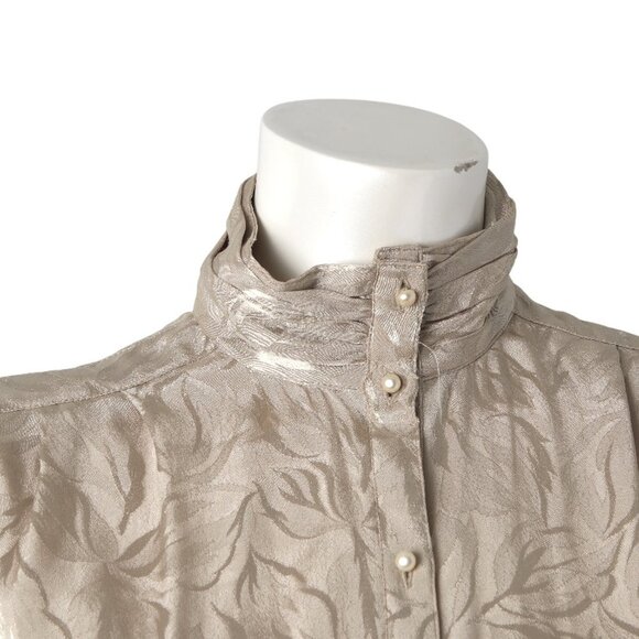 Vintage Susan Van Heusen Silky Jacquard Blouse High Neck Ruffled Arm Silky 80s - Picture 8 of 13